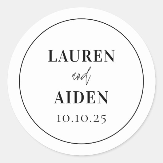 Modern minimalistisch script zwart-wit ronde sticker (Voorkant)