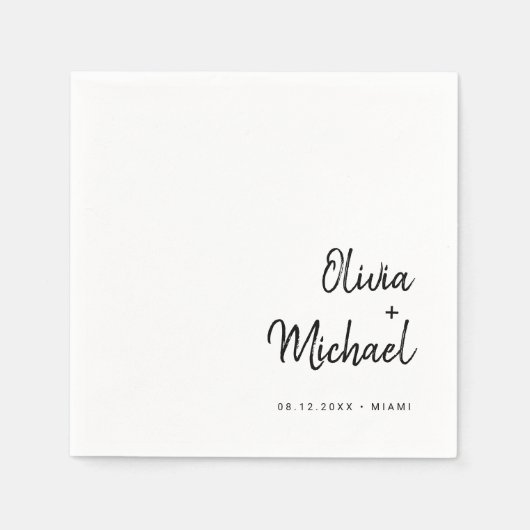 Modern minimalistisch script | Zwarte en witte bru Servet (Voorkant)