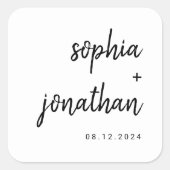 Modern minimalistisch script | Zwarte en witte bru Vierkante Sticker (Voorkant)