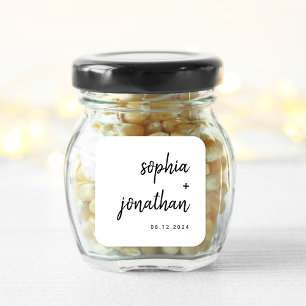 Modern minimalistisch script Zwarte en witte bru Vierkante Sticker