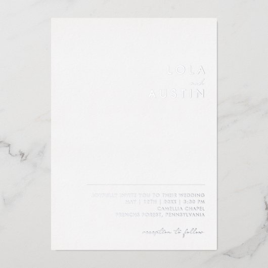 Modern minimalistisch | Silver Casual Wedding Real Folie Uitnodiging (Voorkant)