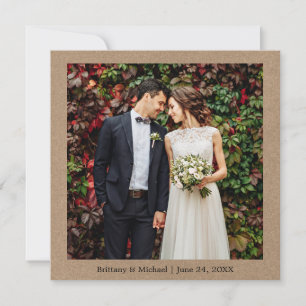 Modern minimalistisch Simple Wedding Photo Kraft Bedankkaart