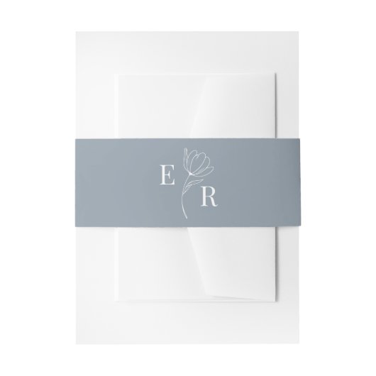 Modern minimalistisch stoffig blauw bloemmonogram uitnodigingen wikkel (Voorkant Voorbeeld)