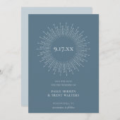 Modern minimalistisch Sunburst Blue Save the Date Aankondiging (Voorkant / Achterkant)