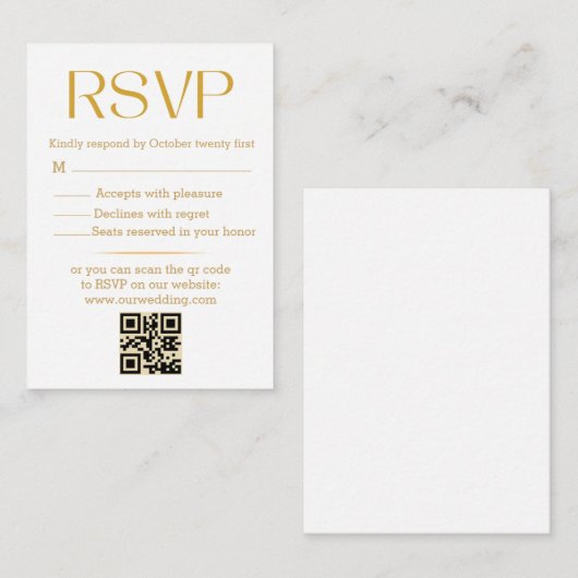 modern minimalistisch trendy gold script rsvp brui notitiekaartje (Voorkant / Achterkant)