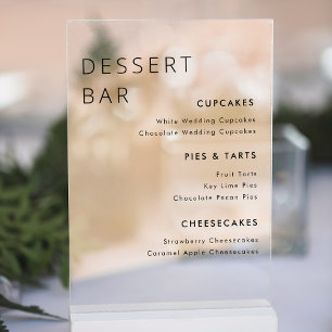 Modern Minimalistisch Trouw Bruidstaart Bar Menu Acryl Bord