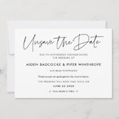 Modern minimalistisch Unsave the date bruiloft upd Kaart (Voorkant)