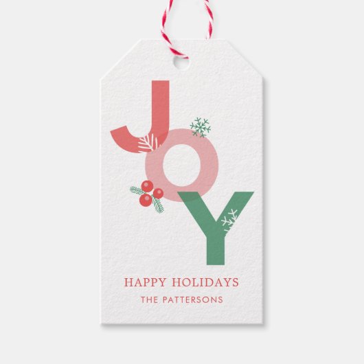 Modern minimalistisch vet script JOY Holiday Cadeaulabel (Voorkant)