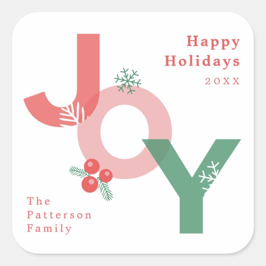 Modern minimalistisch vet script JOY Holiday Vierkante Sticker (Voorkant)