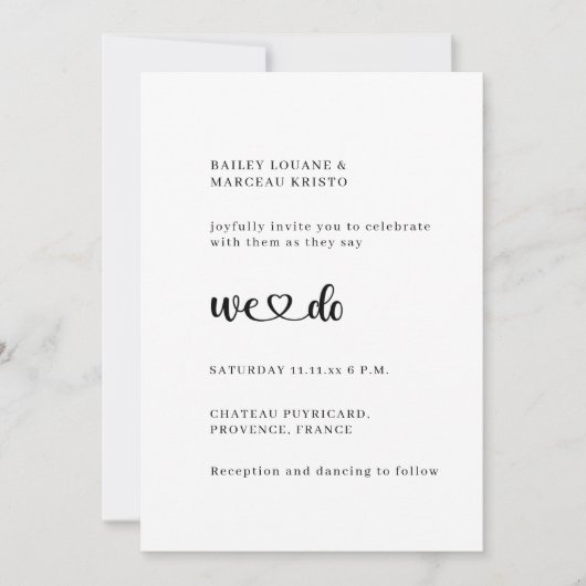 Modern minimalistisch we houden van hart bruiloft kaart (Voorkant)