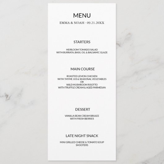Modern Minimalistisch Weddenschap Menu (Voorkant)