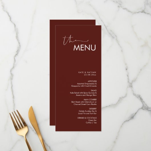 Modern Minimalistisch Weddenschap Menu (Voorkant / Achterkant in situ)