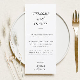 Modern minimalistisch welkom dank u plaatskaart menu