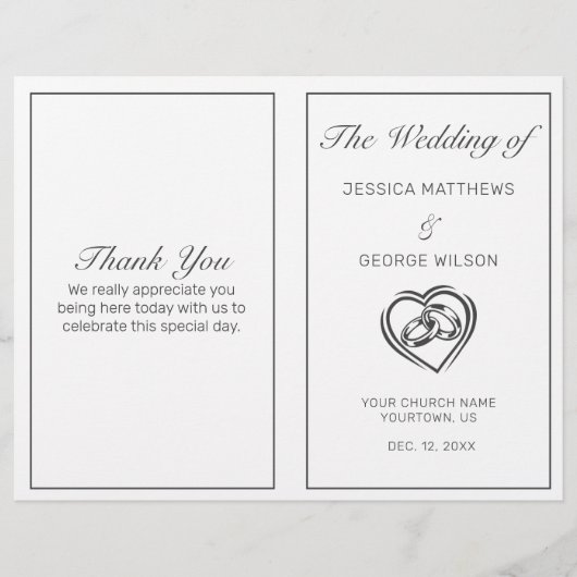 Modern minimalistisch White Black Wedding Programm (Voorkant)