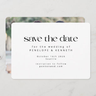 Modern minimalistisch White Simple Photo Wedding Save The Date