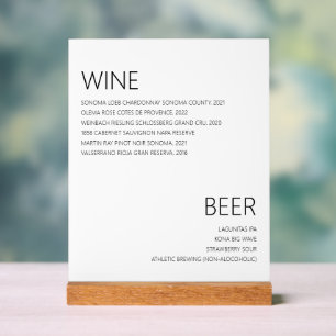 Modern minimalistisch wijnbier Drink menubruiloft Acryl Bord