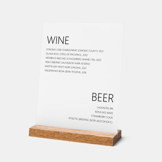 Modern minimalistisch wijnbier Drink menubruiloft Acryl Bord (Hoek)