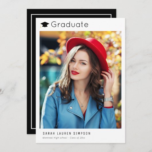 Modern minimalistisch wit afstuderen aankondiging (Voorkant / Achterkant)