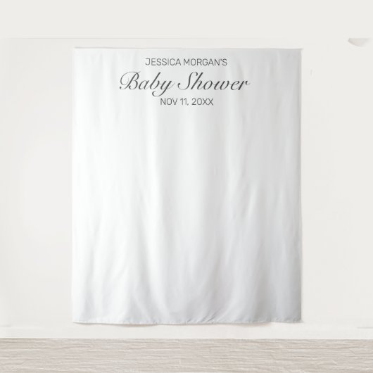 Modern minimalistisch wit Baby shower fotowandtapi Wandkleed (Voorkant)