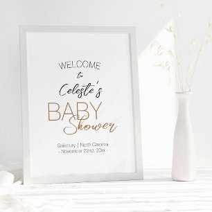 Modern minimalistisch wit Baby shower welkom Poster
