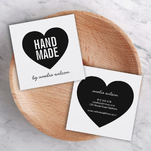 Modern minimalistisch wit en zwart handgemaakt har vierkante visitekaartje