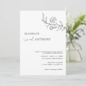 Modern minimalistisch Wit-Floral Line Art Wedding Kaart (Staand voorkant)