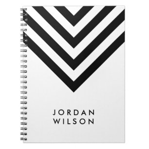 Modern minimalistisch wit met zwarte Chevron Notitieboek