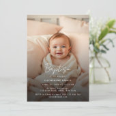 Modern minimalistisch wit script Baby Fotodoop Kaart (Staand voorkant)