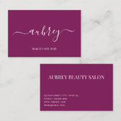 Modern minimalistisch wit script Paarse Visitekaartje (Voorkant / Achterkant)