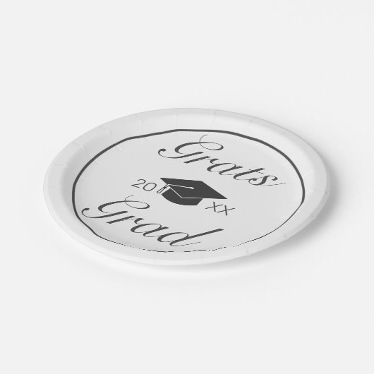 Modern Minimalistisch wit zwart grats Afstuderen Papieren Bordje (Gekanteld)