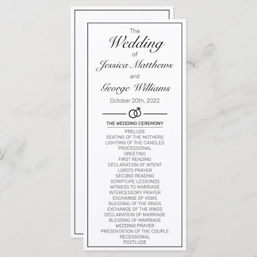 Modern minimalistisch withuwelijk programma (Voorkant / Achterkant)