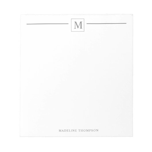 Modern minimalistisch zilver grijs monogram vierka notitieblok (Voorkant)