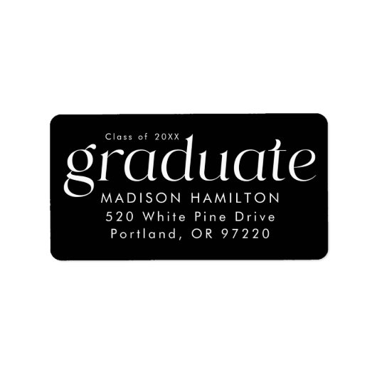 Modern minimalistisch zwart Afstuderen retouradres Etiket (Voorkant)