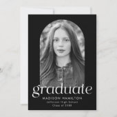 Modern minimalistisch zwart boog foto Afstuderen Aankondiging (Voorkant)