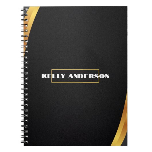 Modern minimalistisch zwart en goud patroon met aa notitieboek (Voorkant)