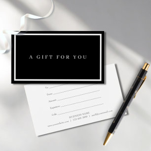 Modern Minimalistisch Zwart en Wit Cadeaubon Visitekaartje