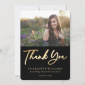 Modern minimalistisch zwart Gold-fotoAfstuderen Bedankkaart (Voorkant)