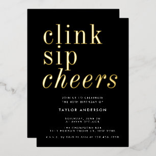 Modern minimalistisch zwart goud 40e verjaardagsfe folie uitnodiging