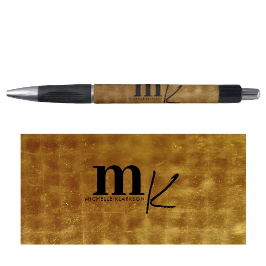 Modern Minimalistisch Zwart Goud Folie Monogram Pen