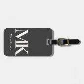 Modern minimalistisch zwart monogram zwart-wit bagagelabel (Voorkant horizontaal)
