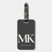 Modern minimalistisch zwart monogram zwart-wit bagagelabel (Achterkant verticaal)