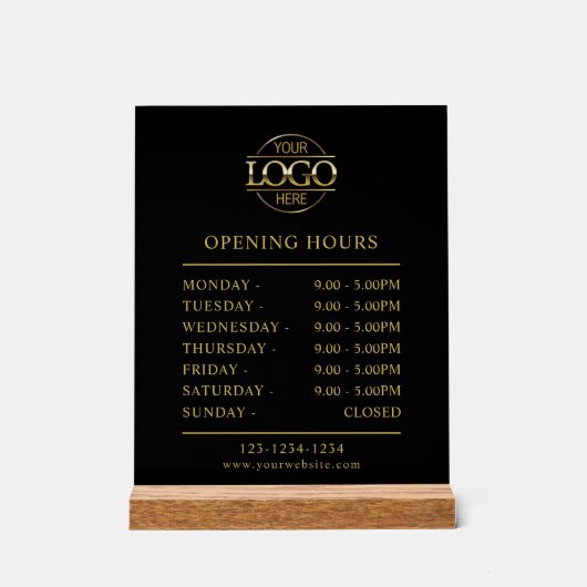 Modern minimalistisch zwart | Openingstijden van b Acryl Bord (Voorkant)