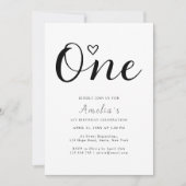 Modern minimalistisch zwart script 1e verjaardag f kaart (Voorkant)