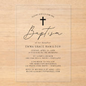 Modern minimalistisch zwart Script Baptisme Acryl Uitnodigingen (Voorkant)
