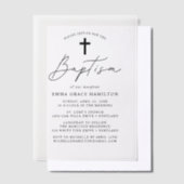 Modern minimalistisch zwart Script Baptisme Vellum Uitnodigingen (Offset)