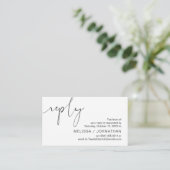 Modern minimalistisch zwart script, bruiloft RSVP Informatiekaartje (Staand voorkant)