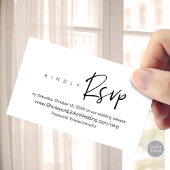 Modern minimalistisch, zwart script, online RSVP E Informatiekaartje