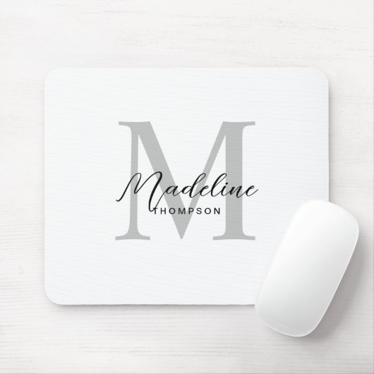 Modern minimalistisch zwart script wit grijs monog muismat (Met muis)