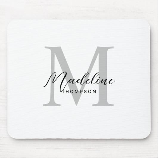 Modern minimalistisch zwart script wit grijs monog muismat (Voorkant)
