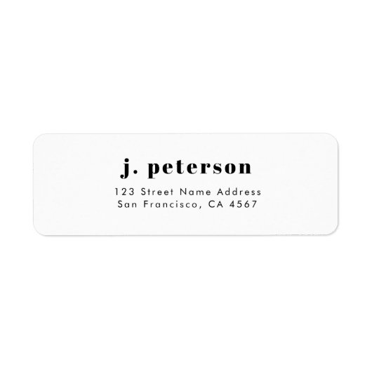 Modern minimalistisch zwart Typografiemadres Etiket (Voorkant)